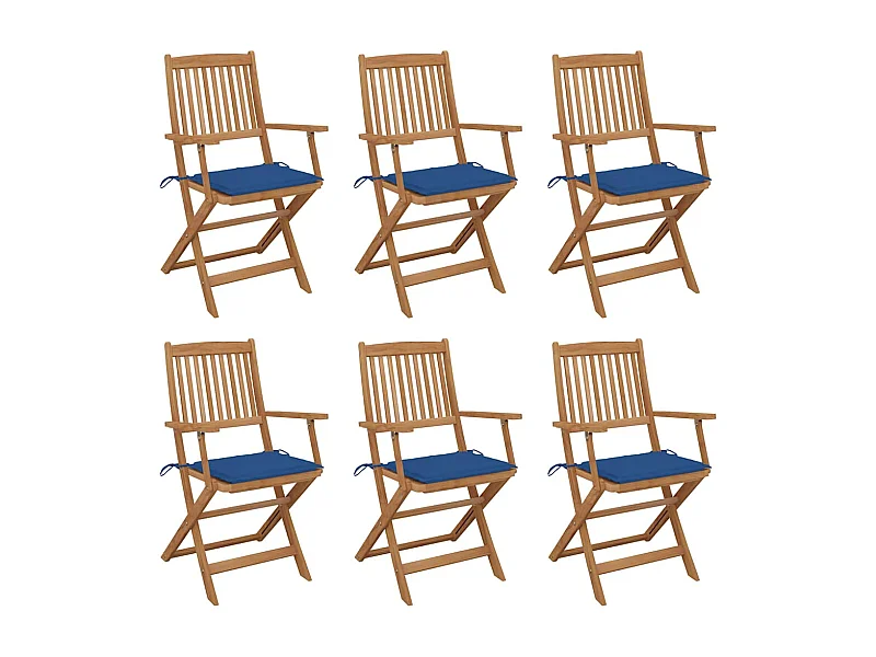 Chaises pliables de jardin 6 pièces avec coussins Bois d'acacia