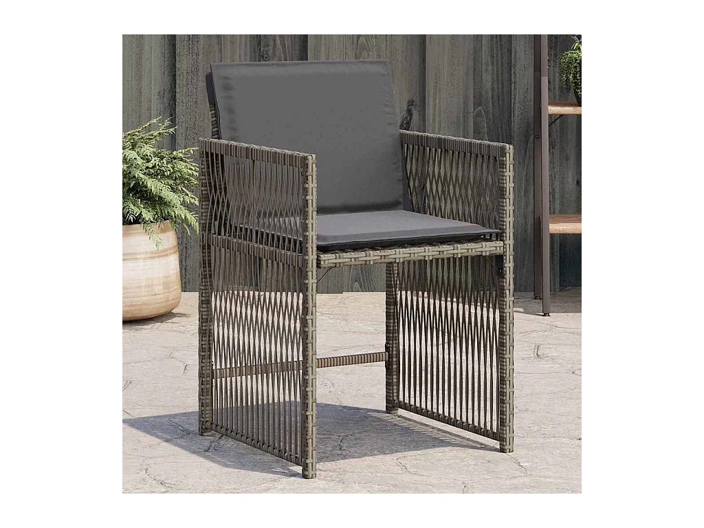 Chaises de jardin avec coussins lot de 4 gris résine tressée