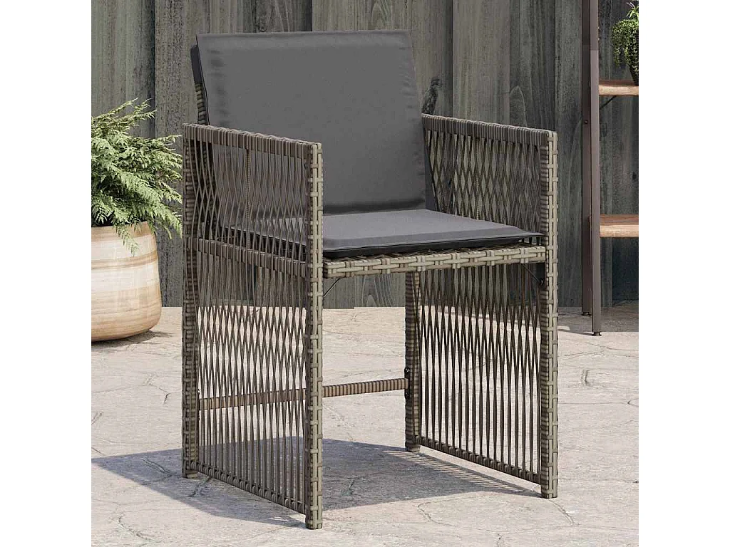Chaises de jardin avec coussins lot de 4 gris résine tressée