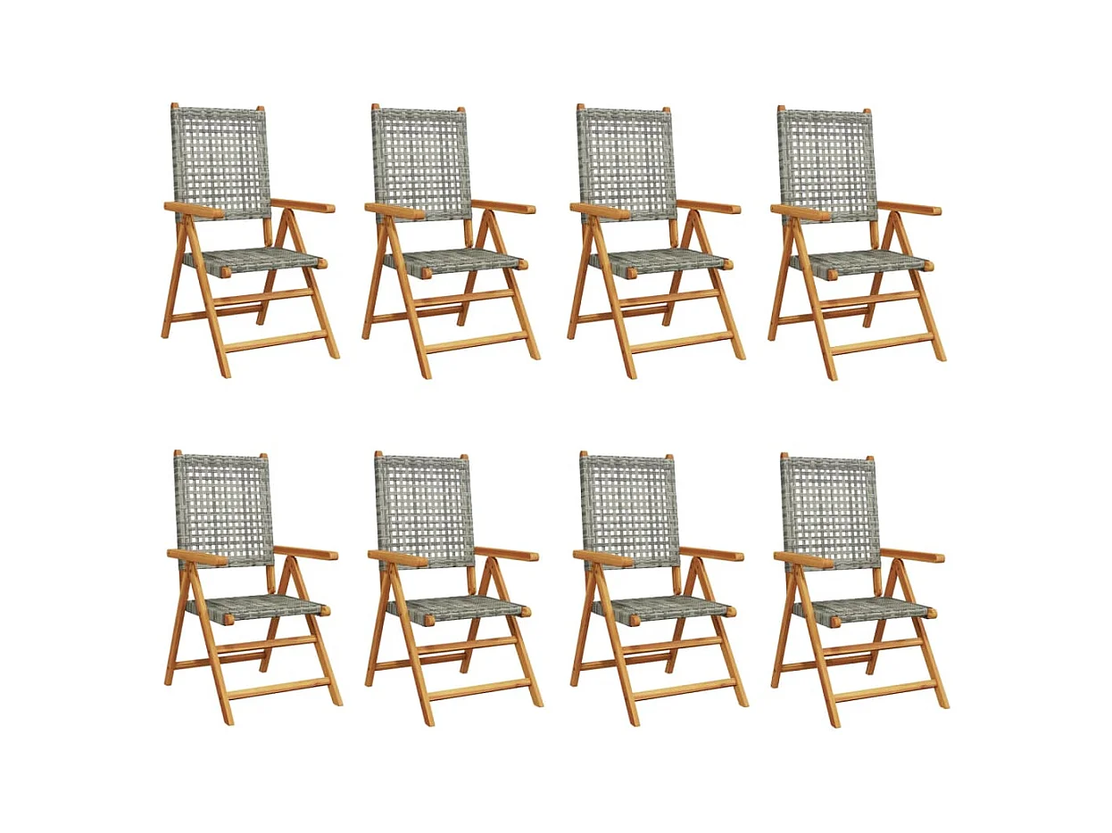 Chaises inclinables de jardin lot de 8 gris rotin bois massif