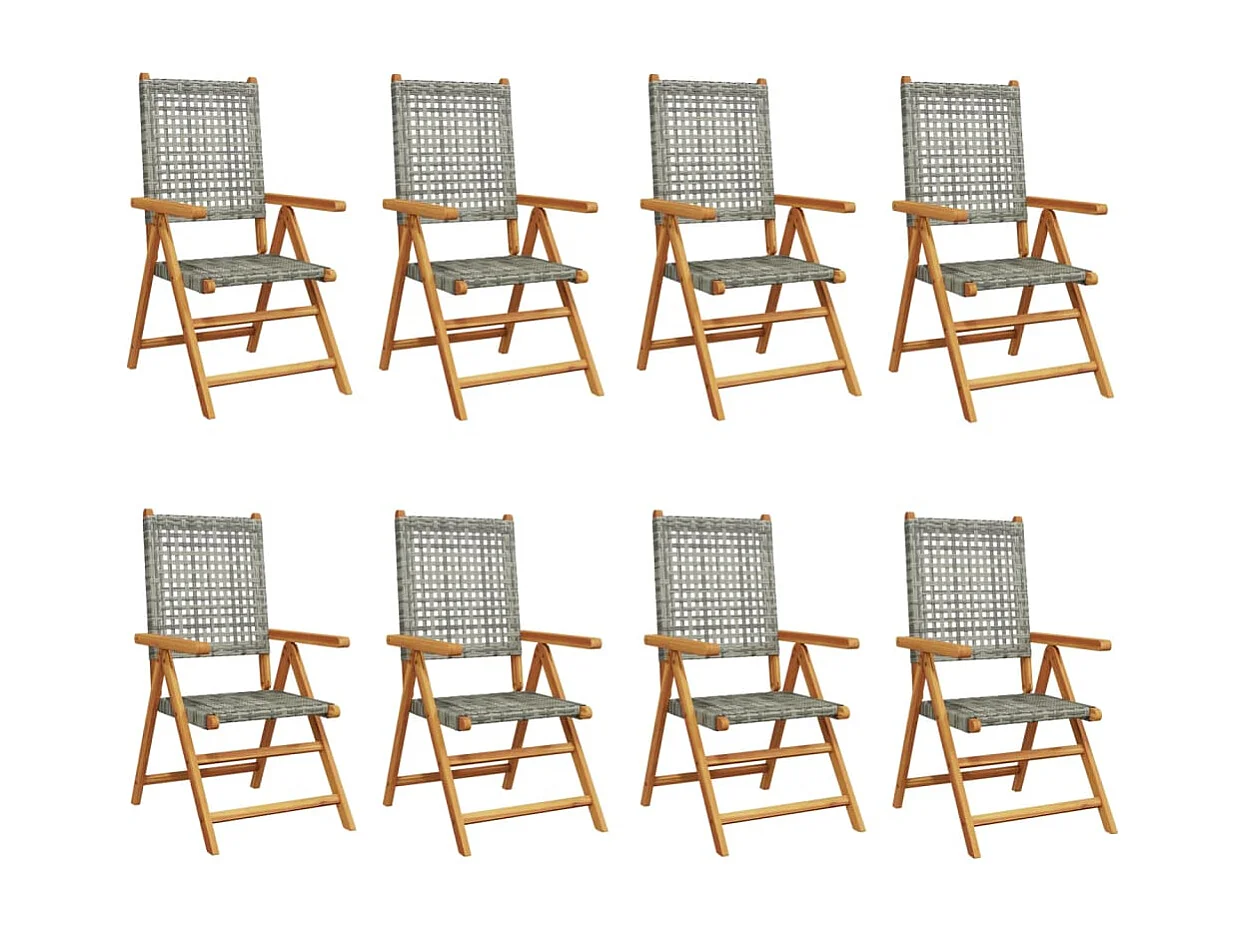 Chaises inclinables de jardin lot de 8 gris rotin bois massif