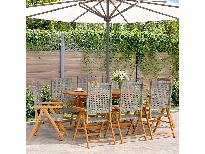Chaises inclinables de jardin lot de 8 gris rotin bois massif