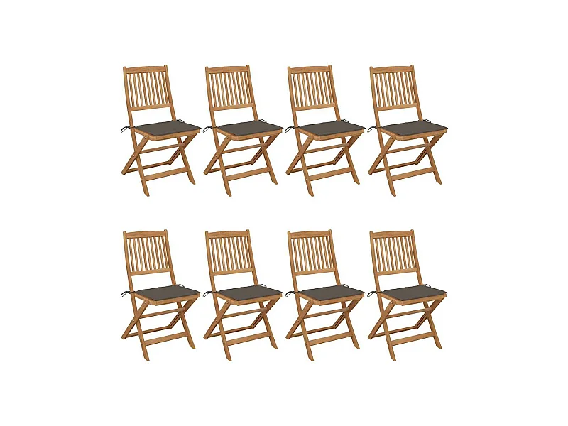 Chaises pliables de jardin 8 pièces avec coussins Bois d'acacia