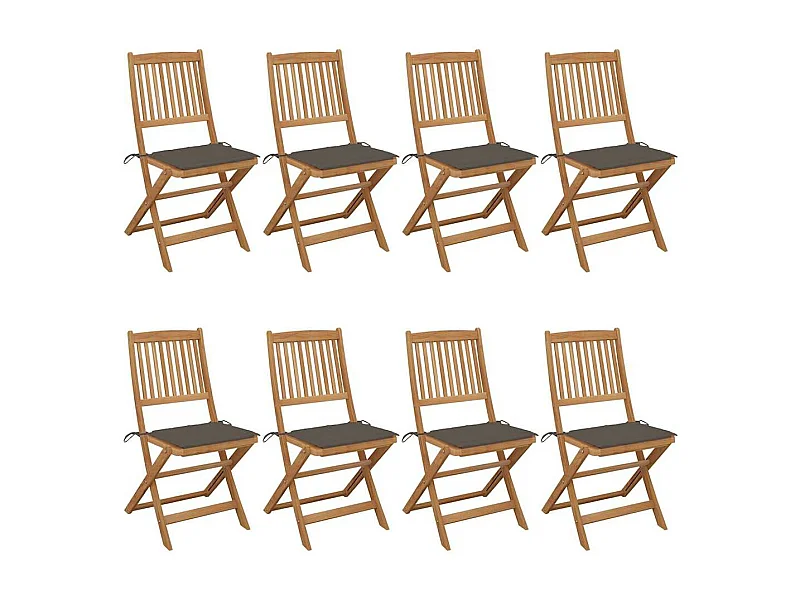 Chaises pliables de jardin 8 pièces avec coussins Bois d'acacia