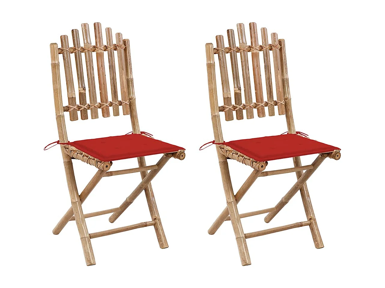 Sillas de jardín plegables 2 unidades bambú con cojines
