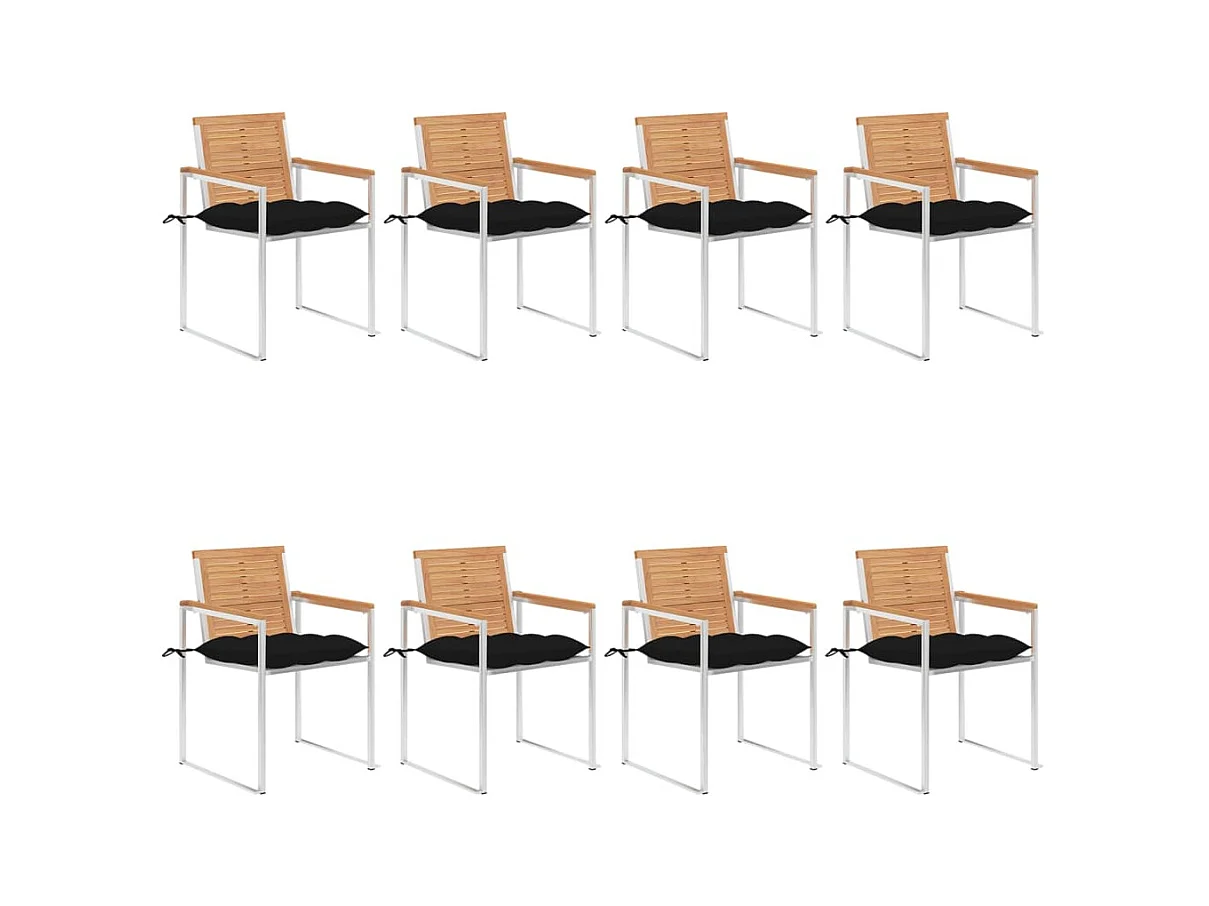 Chaises de jardin 8 pièces avec coussins Bois de teck massif