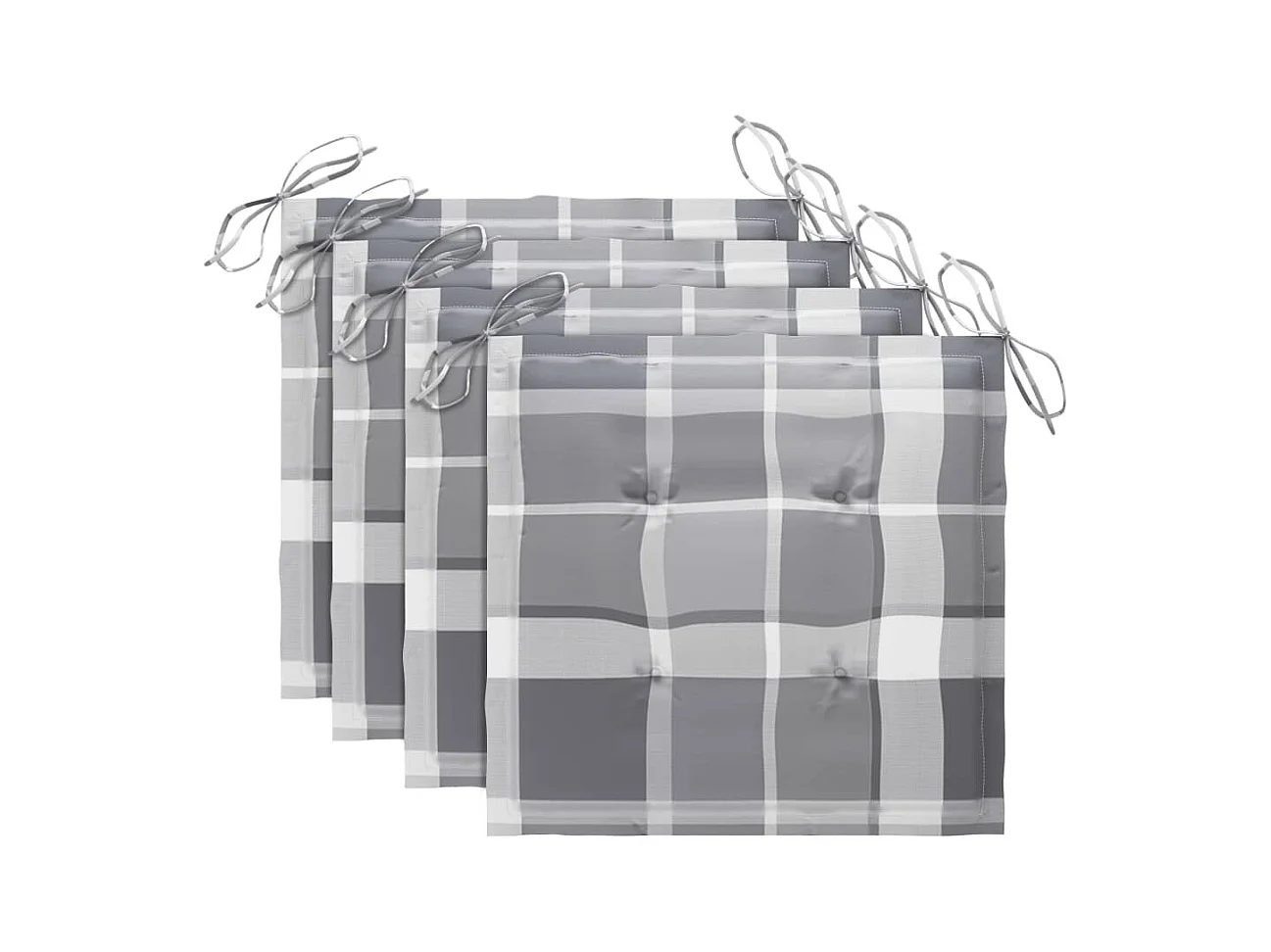 Chaises de jardin et coussins à carreaux gris 4 pièces Teck massif