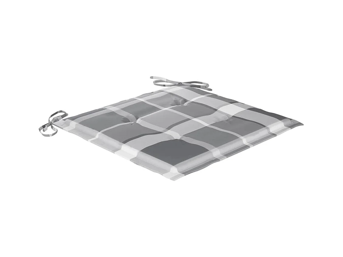 Chaises de jardin et coussins à carreaux gris 4 pièces Teck massif