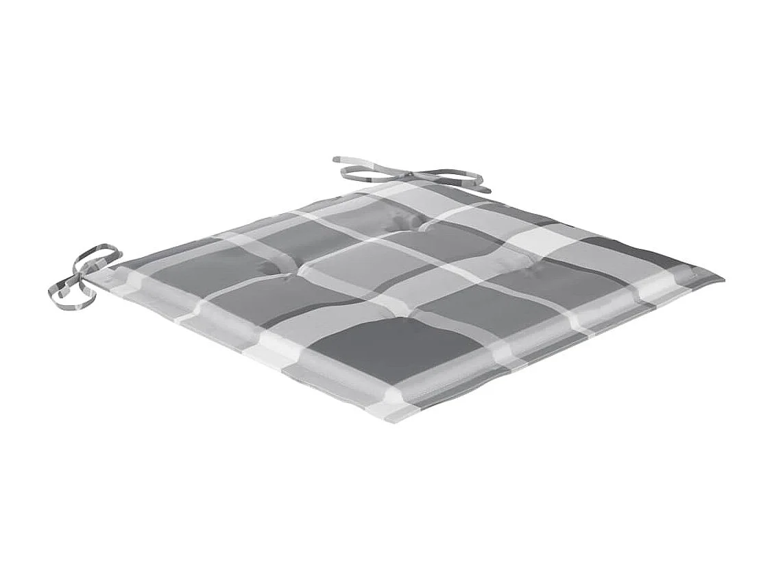 Chaises de jardin et coussins à carreaux gris 4 pièces Teck massif