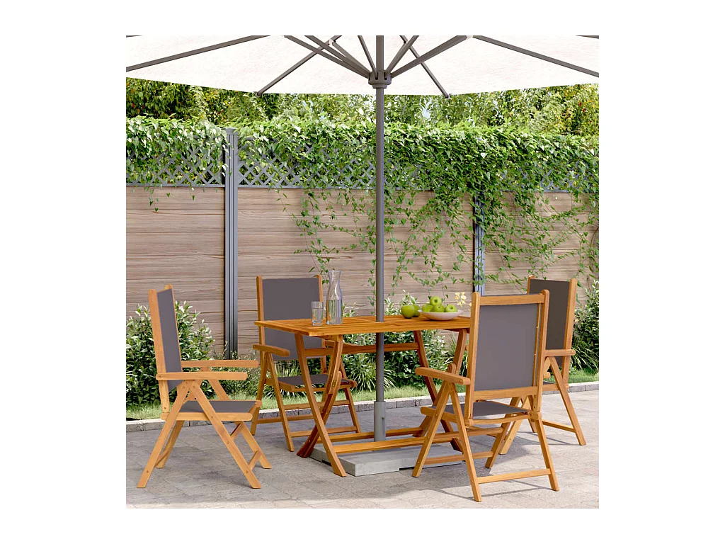 Tuinstoelen 4 st verstelbaar hout en stof antracietkleurig
