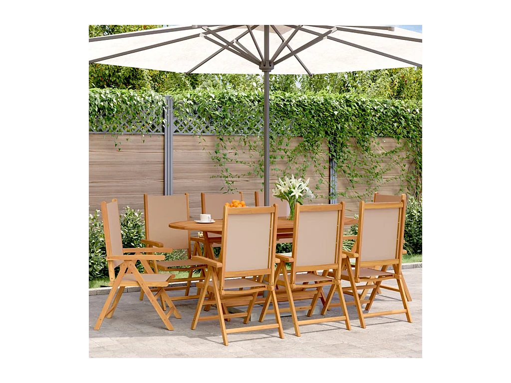 Chaises inclinables de jardin lot de 8 taupe tissu bois massif