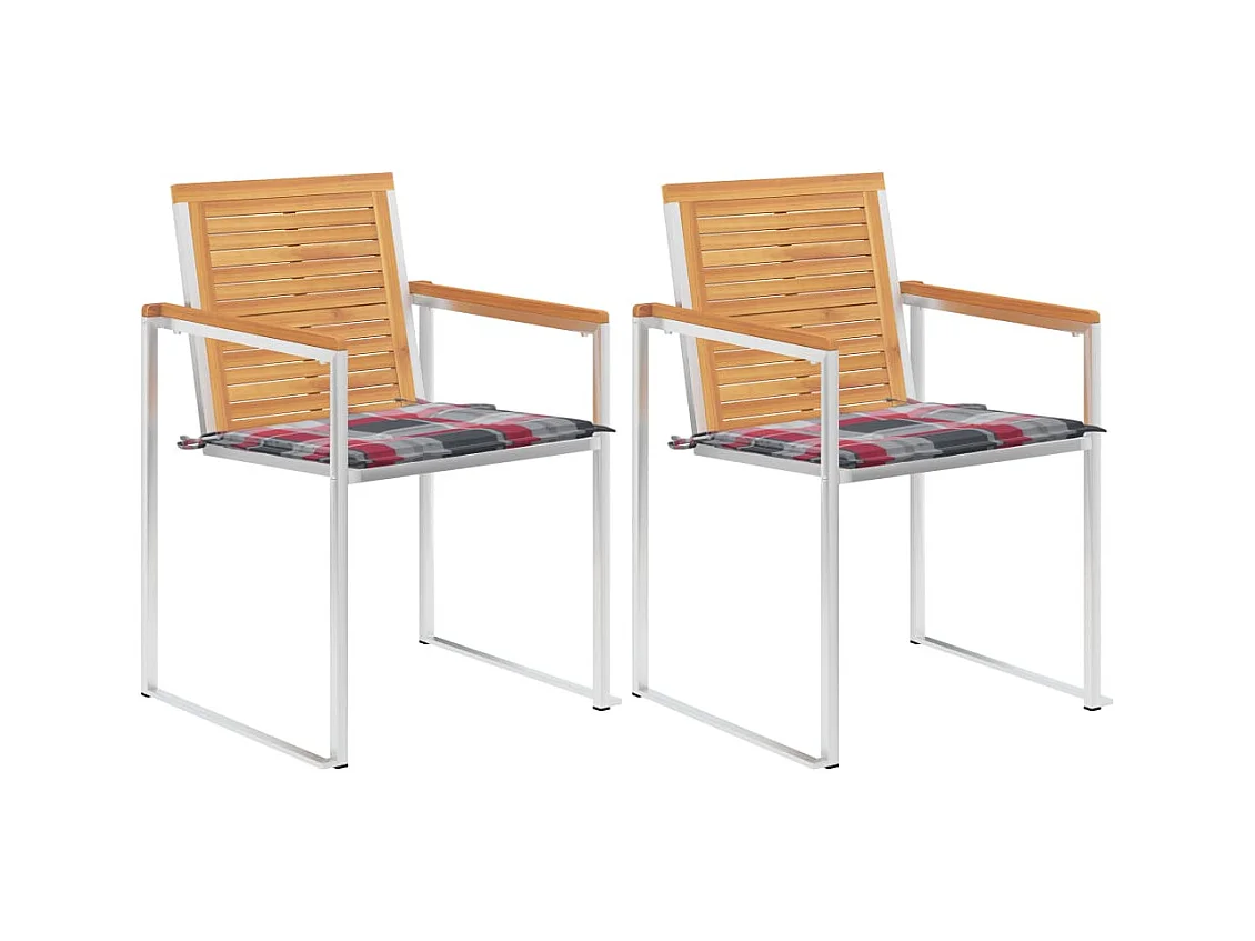 Chaises de jardin avec coussins 2 pièces Teck solide et acier