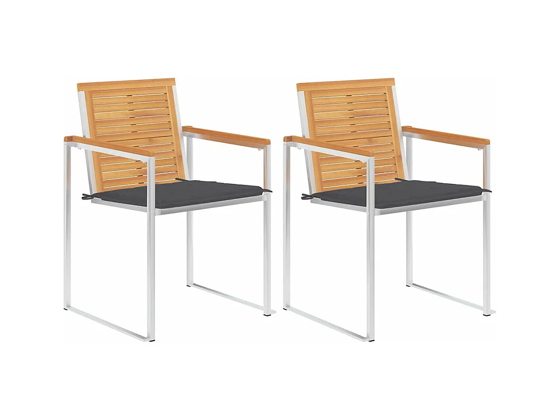 Chaises de jardin avec coussins 2 pièces Teck solide et acier