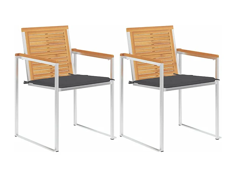 Chaises de jardin avec coussins 2 pièces Teck solide et acier