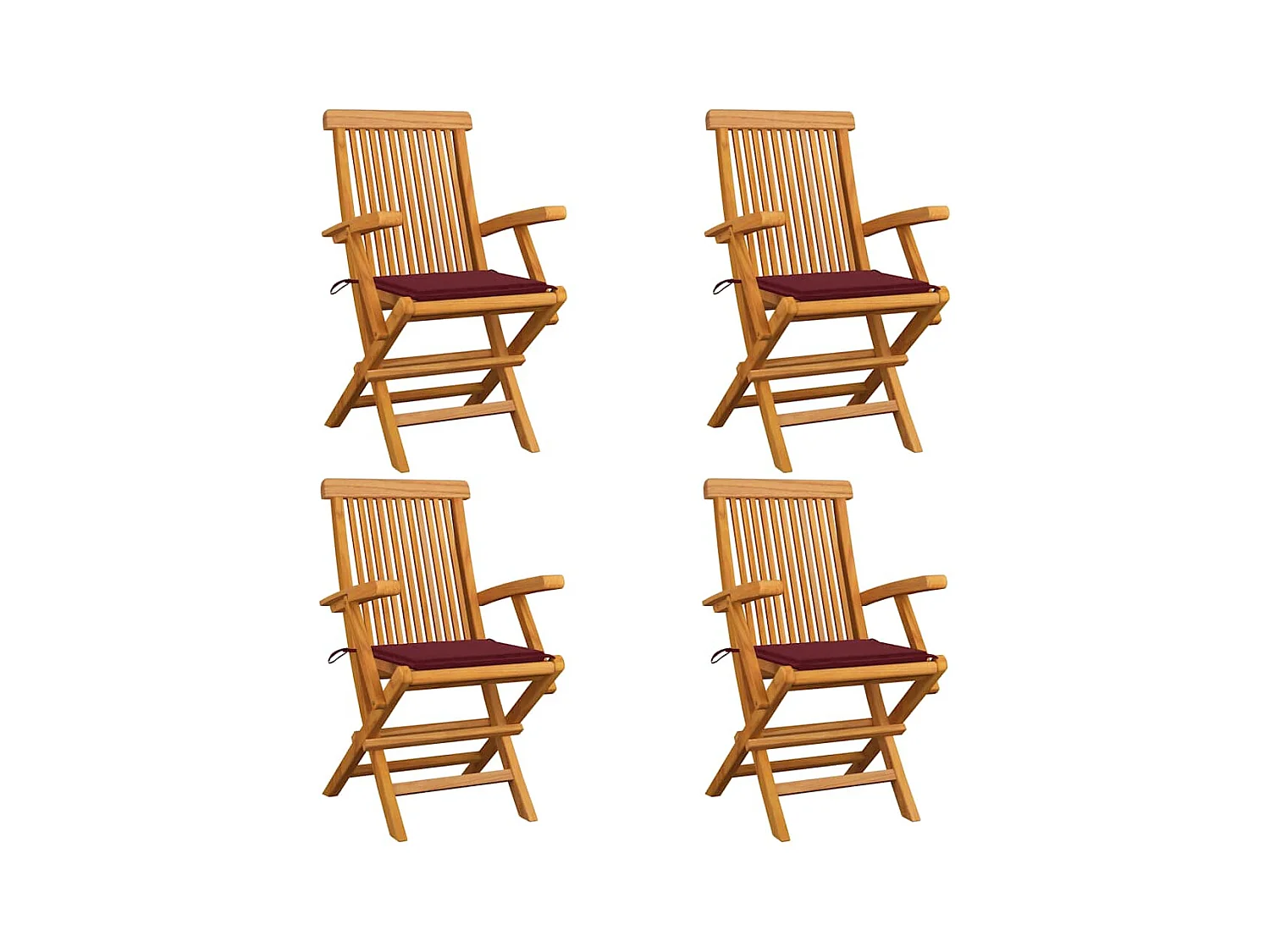 Chaises de jardin avec coussins rouge bordeaux 4 pièces Teck massif