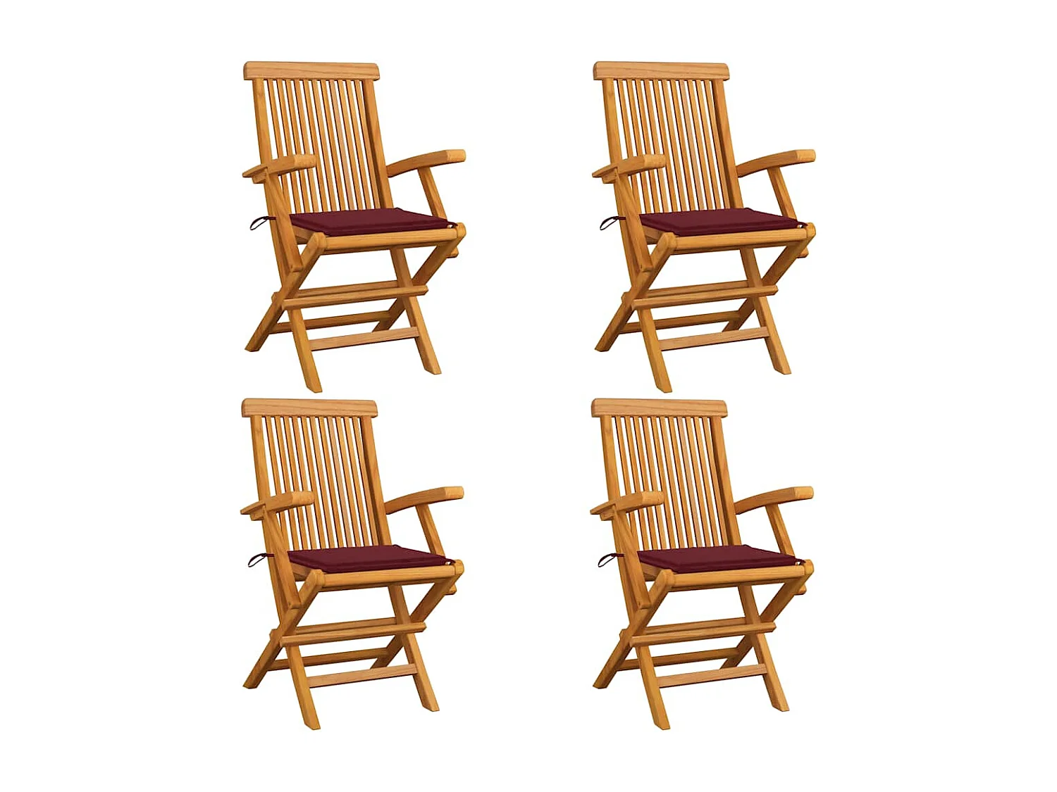 Chaises de jardin avec coussins rouge bordeaux 4 pièces Teck massif