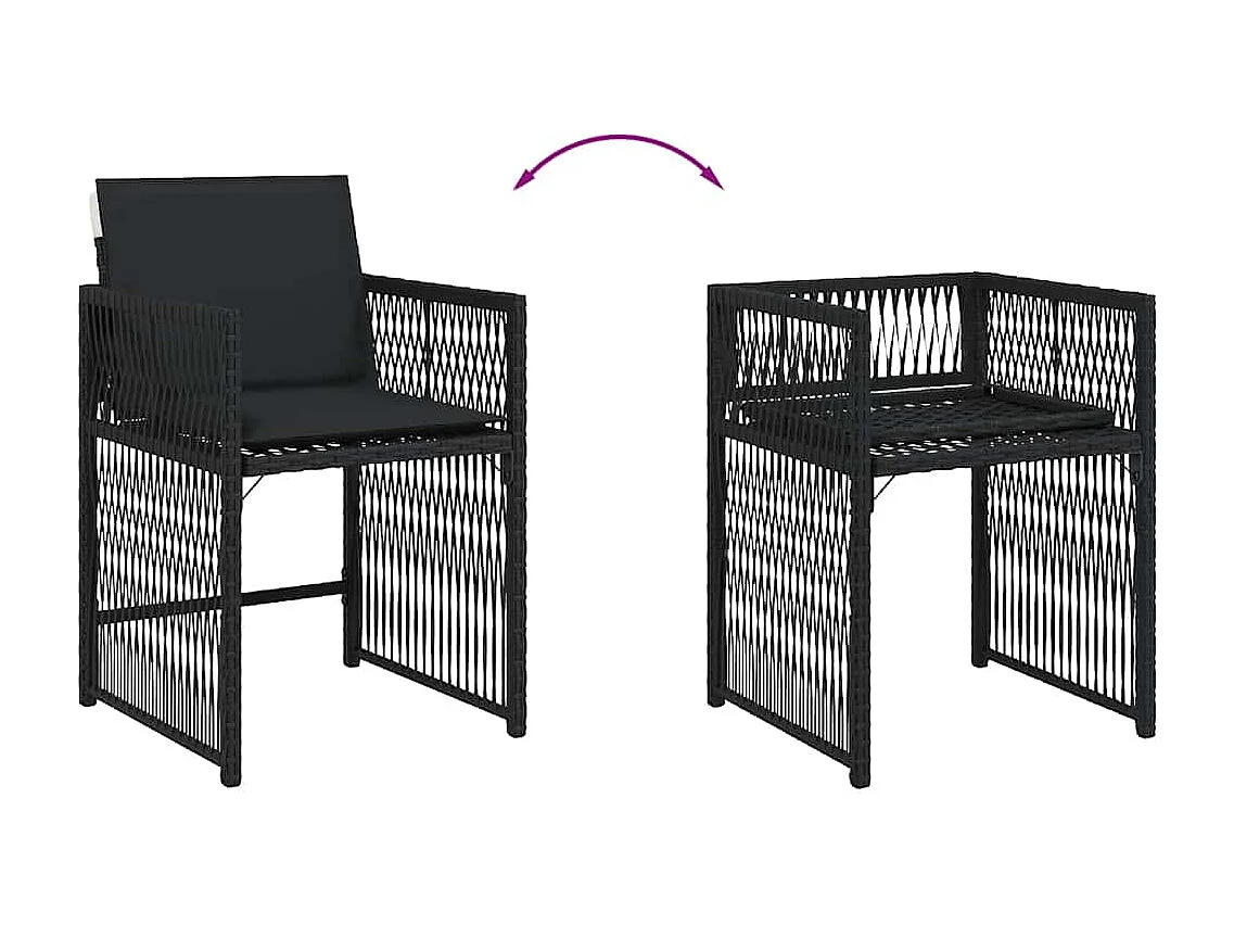 Tuinstoelen 4 stukkenmet kussens poly rattan zwart