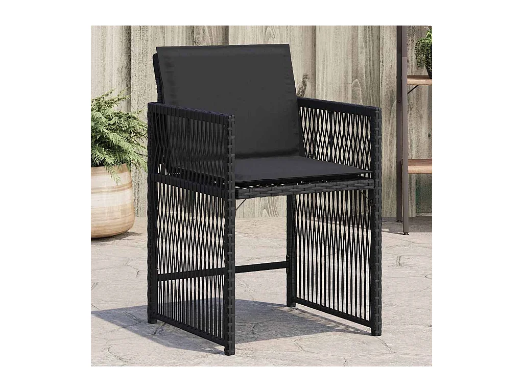 Cadeiras de jardim com almofadões 4 peças vime PE preto