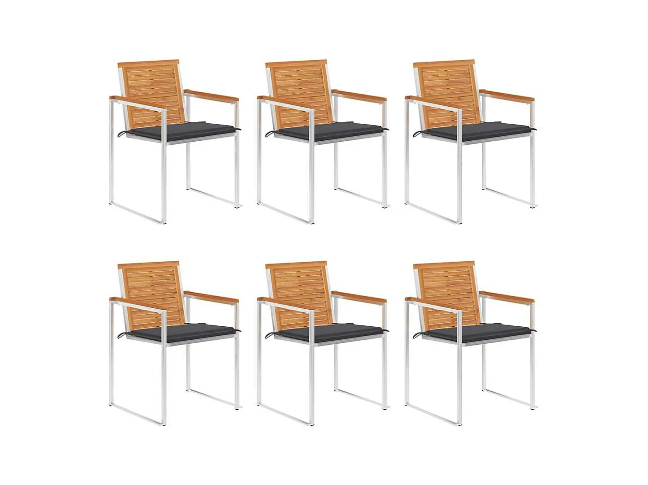 Chaises de jardin 6 pièces avec coussins Bois d'acacia solide