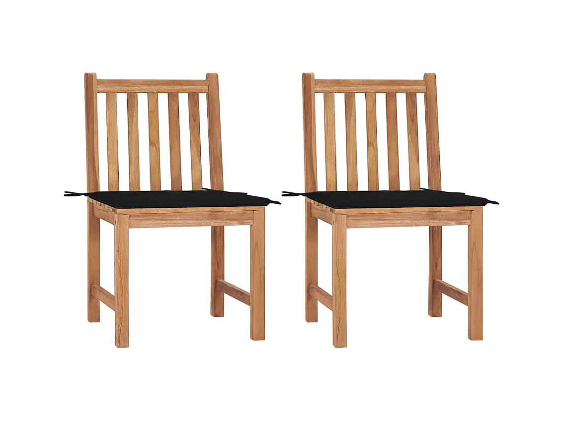 Chaises de jardin 2 pièces avec coussins Bois de teck massif