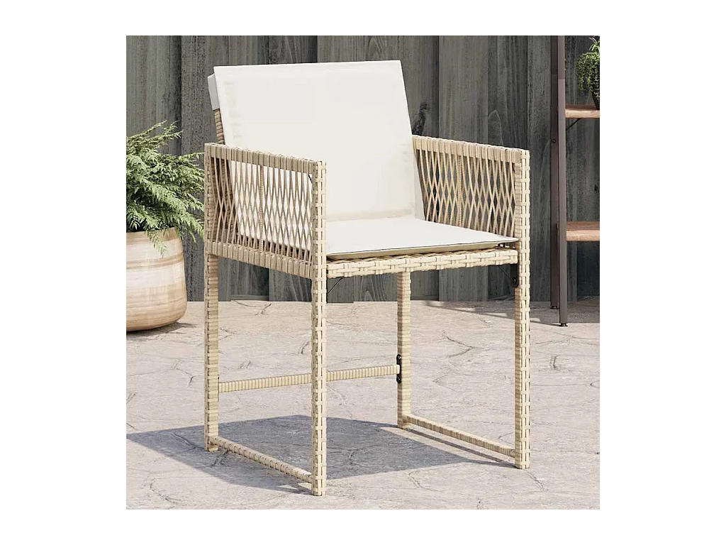 Cadeiras de jardim com almofadões 4 peças vime PE bege