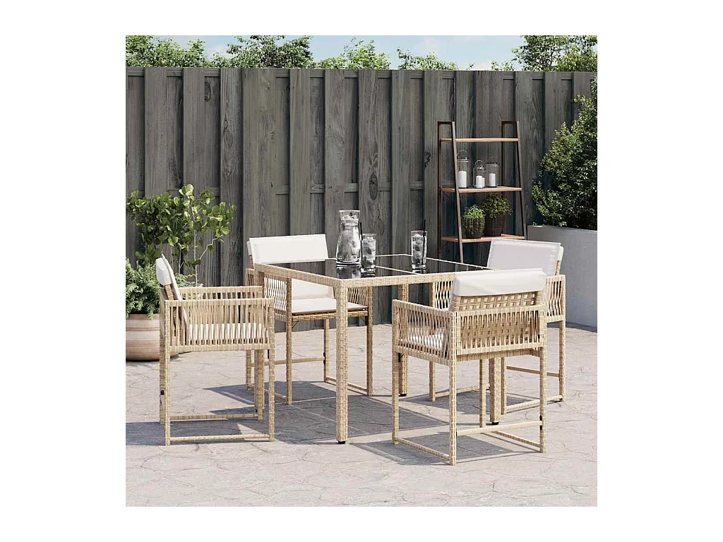 Cadeiras de jardim com almofadões 4 peças vime PE bege