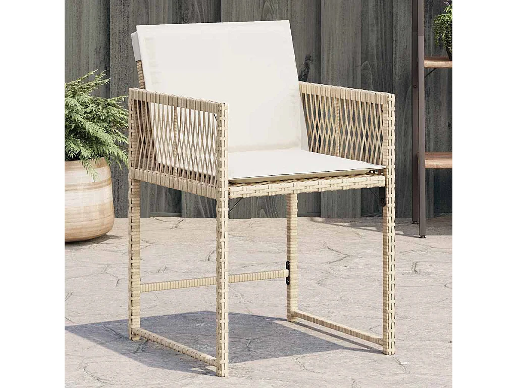 Chaises de jardin avec coussins lot de 4 beige résine tressée