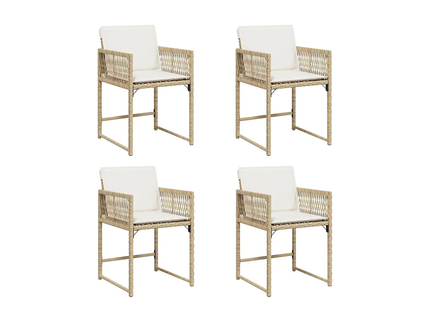 Chaises de jardin avec coussins lot de 4 beige résine tressée