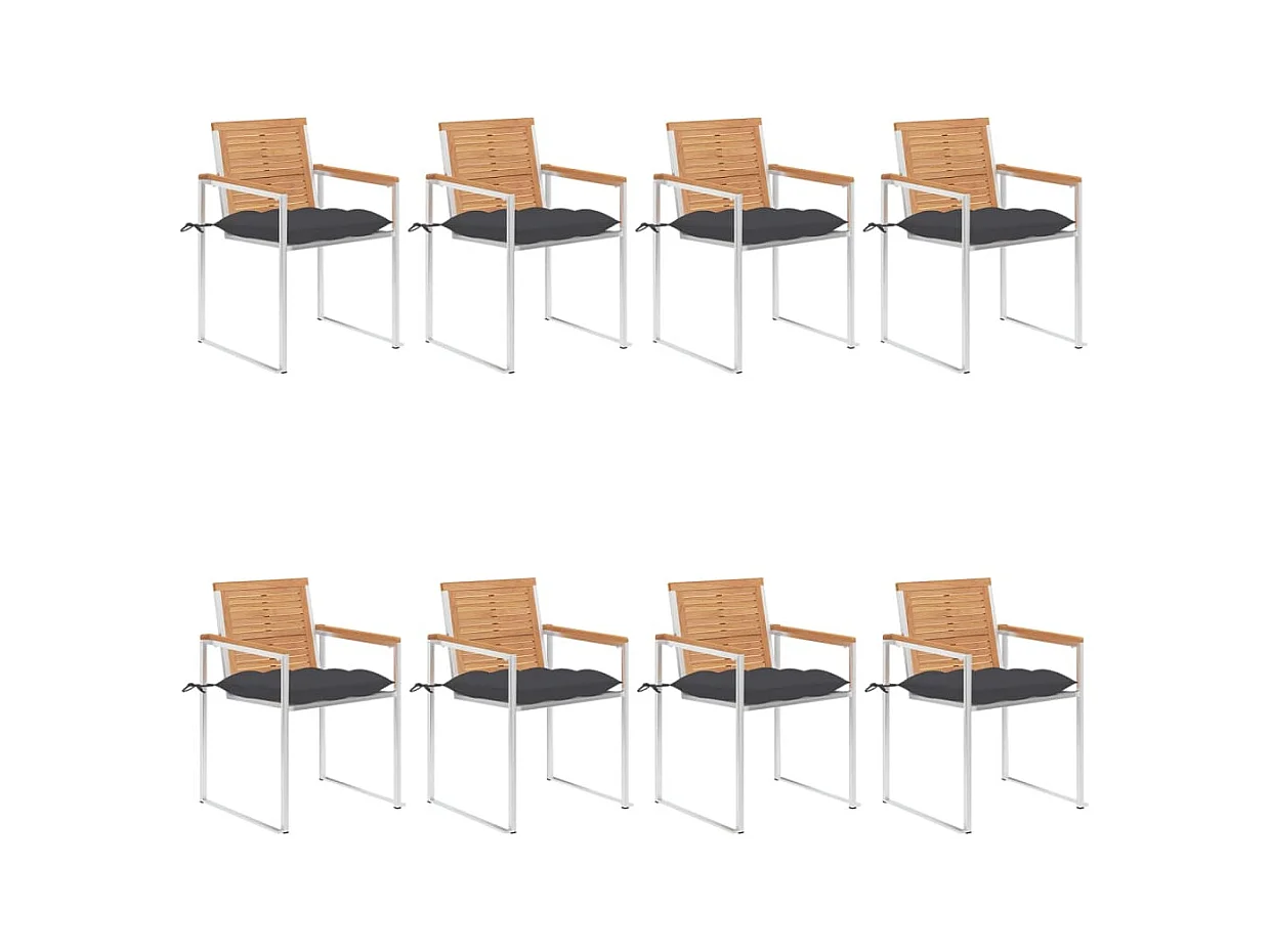 Chaises de jardin 8 pièces avec coussins Bois de teck massif