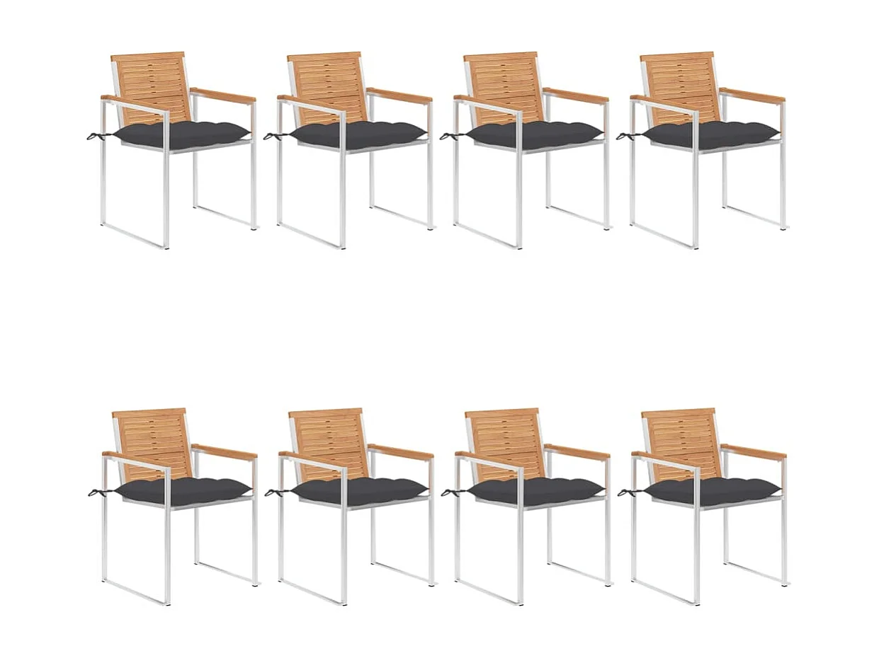 Chaises de jardin 8 pièces avec coussins Bois de teck massif