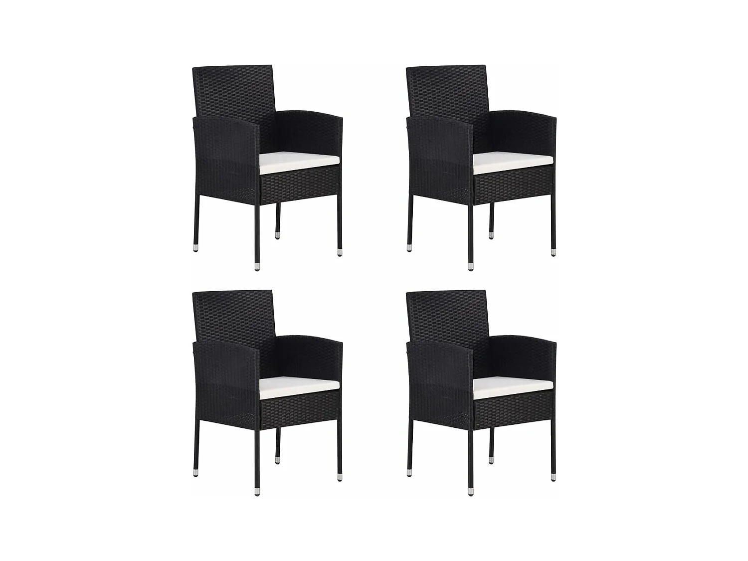 Cadeiras de jardim com almofadões branco nata 4 peças vime PE preto