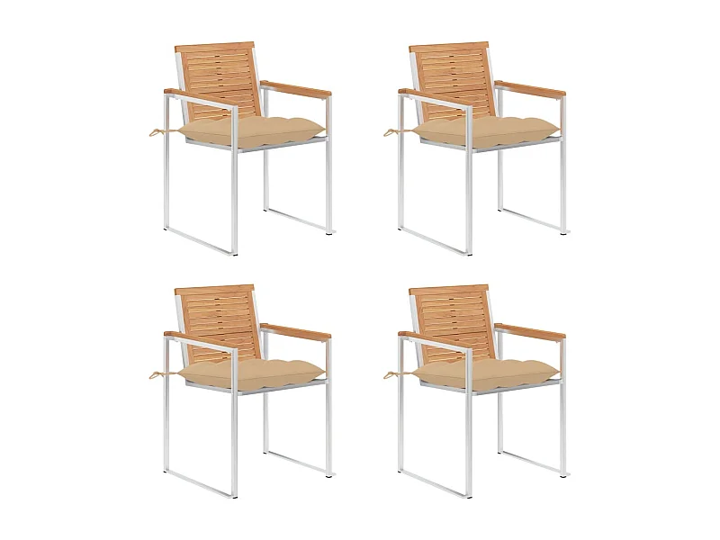 Tuinstoelen 4 st met kussens massief teakhout