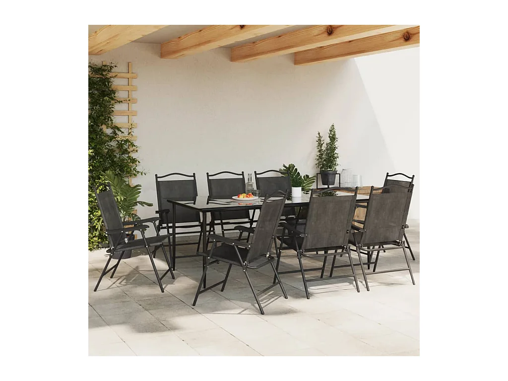 Cadeiras de jardim dobráveis 8 peças aço/textilene cinza mesclado