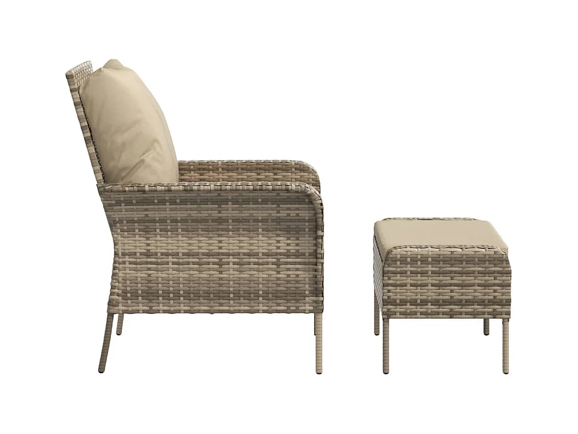 Chaise de jardin avec tabouret marron clair résine tressée