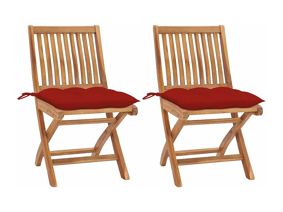 Chaises de jardin 2 pièces avec coussins rouge Bois de teck massif