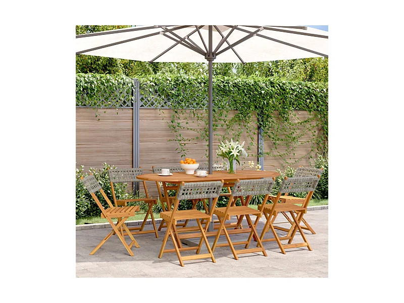 Chaises de jardin pliantes lot de 8 gris poly rotin bois massif