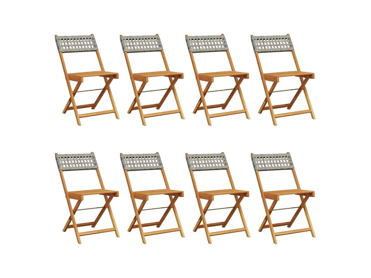Chaises de jardin pliantes lot de 8 gris poly rotin bois massif