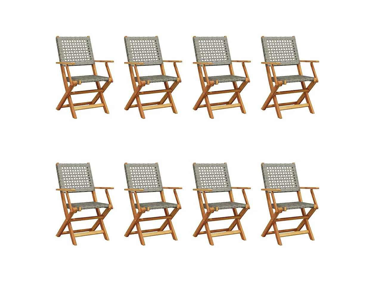 Chaises de jardin pliantes lot de 8 gris poly rotin bois massif