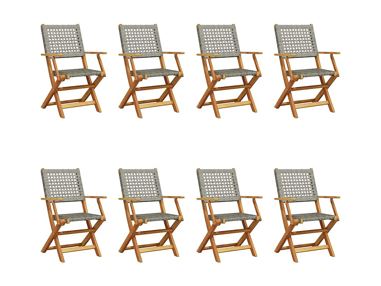 Chaises de jardin pliantes lot de 8 gris poly rotin bois massif