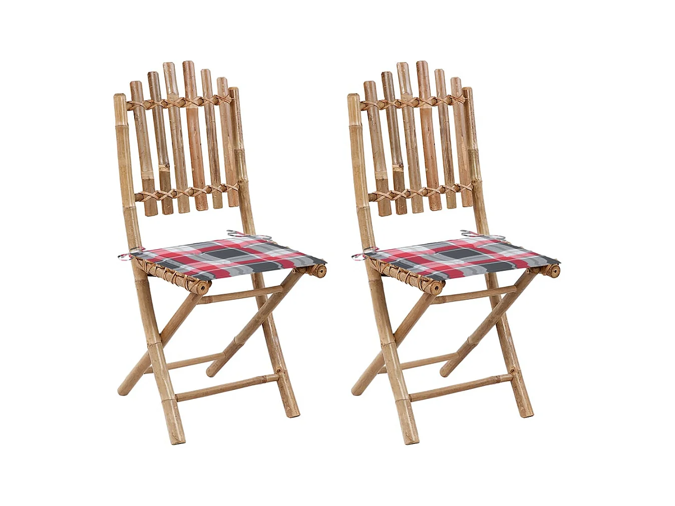Chaises pliables de jardin 2 pièces avec coussins Bambou