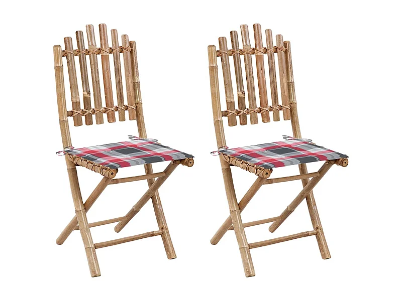 Chaises pliables de jardin 2 pièces avec coussins Bambou
