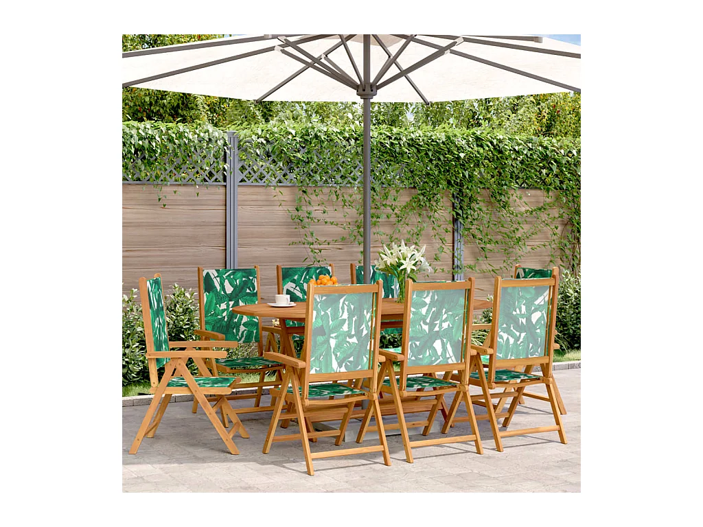 Sillas de jardín reclinables 8 unidades madera maciza y tela verde