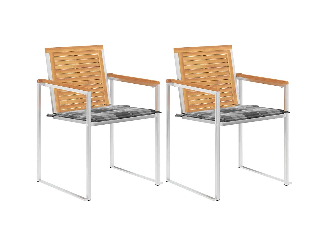 Chaises de jardin avec coussins 2 pièces Teck solide et acier