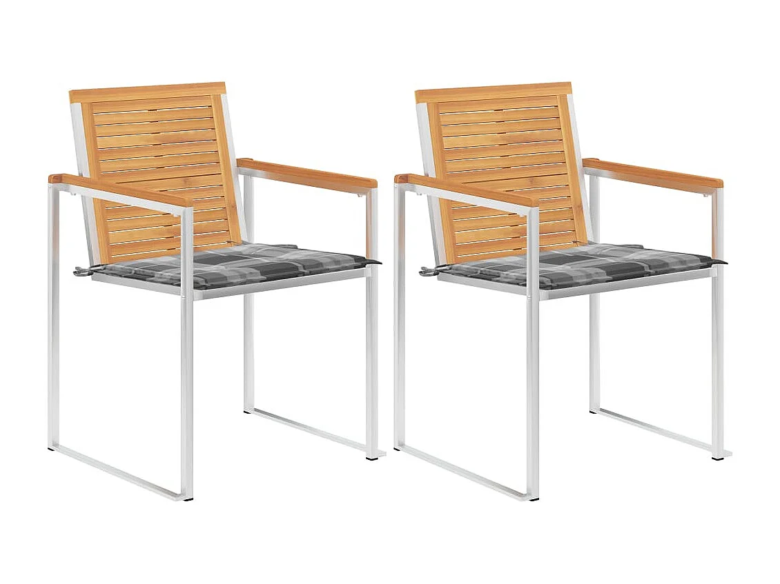 Chaises de jardin avec coussins 2 pièces Teck solide et acier