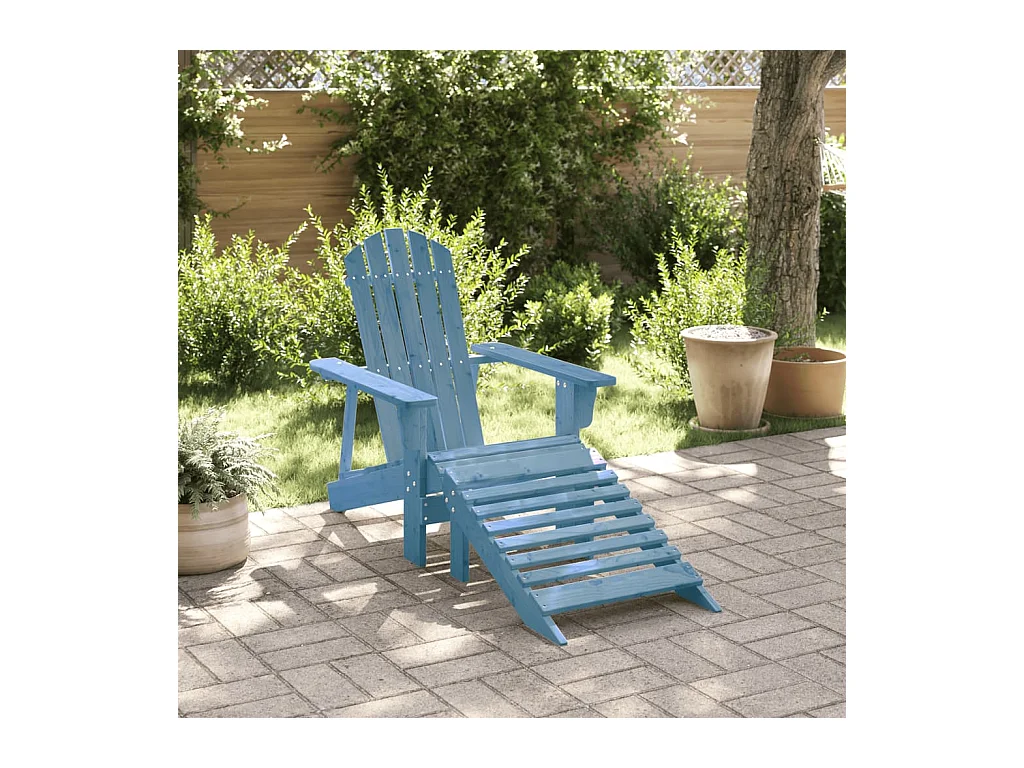 Chaise Adirondack avec pouf bleu bois massif de sapin