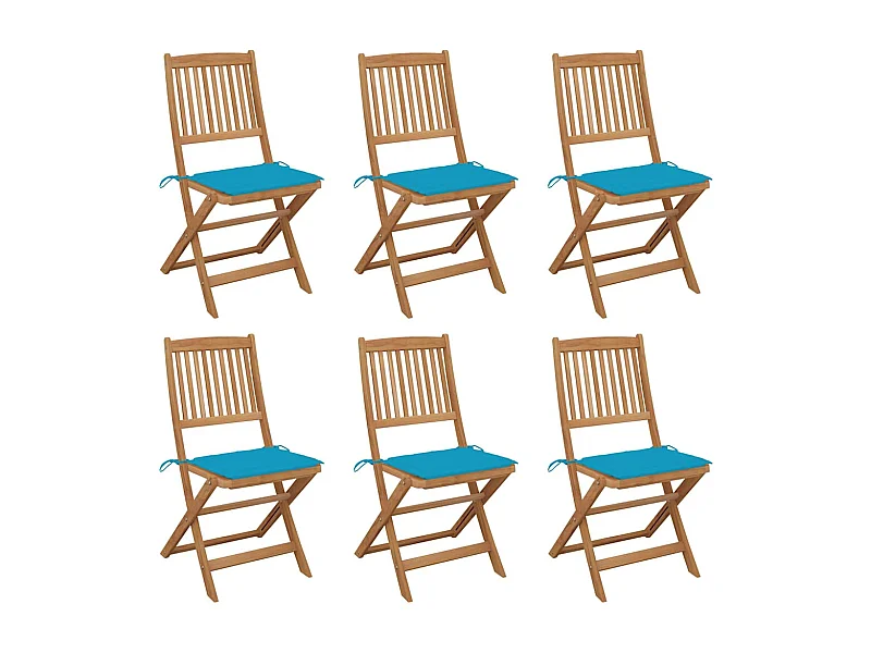 Chaises pliables de jardin 6 pièces avec coussins Bois d'acacia
