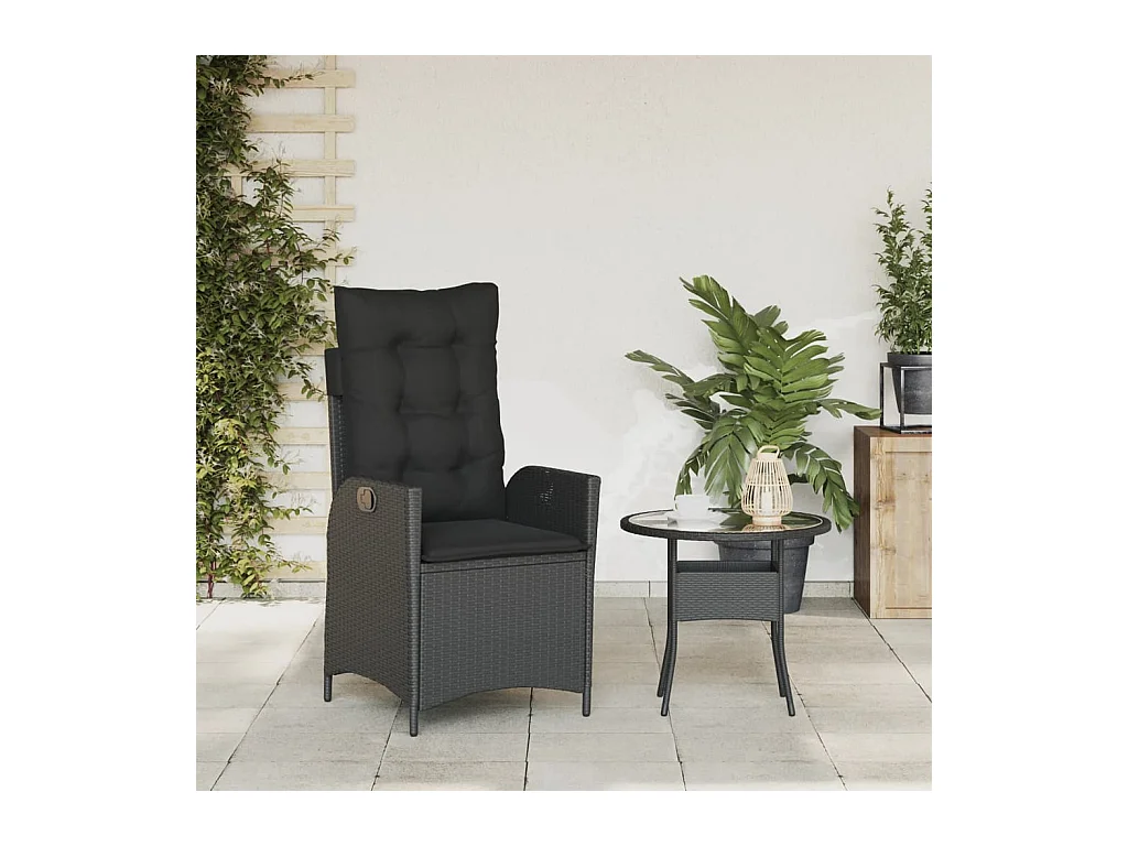 Tuinstoel verstelbaar met kussens poly rattan zwart