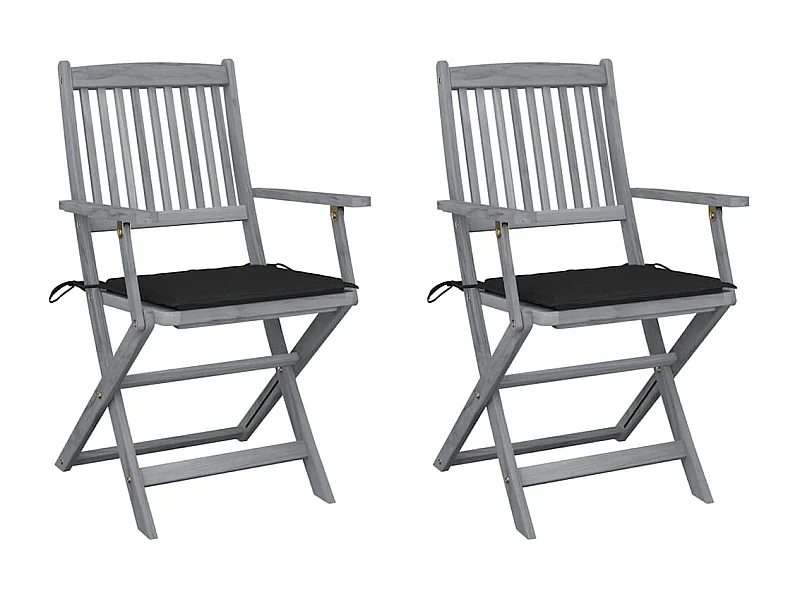 Chaises pliables d'extérieur 2 pièces avec coussins Bois d'acacia