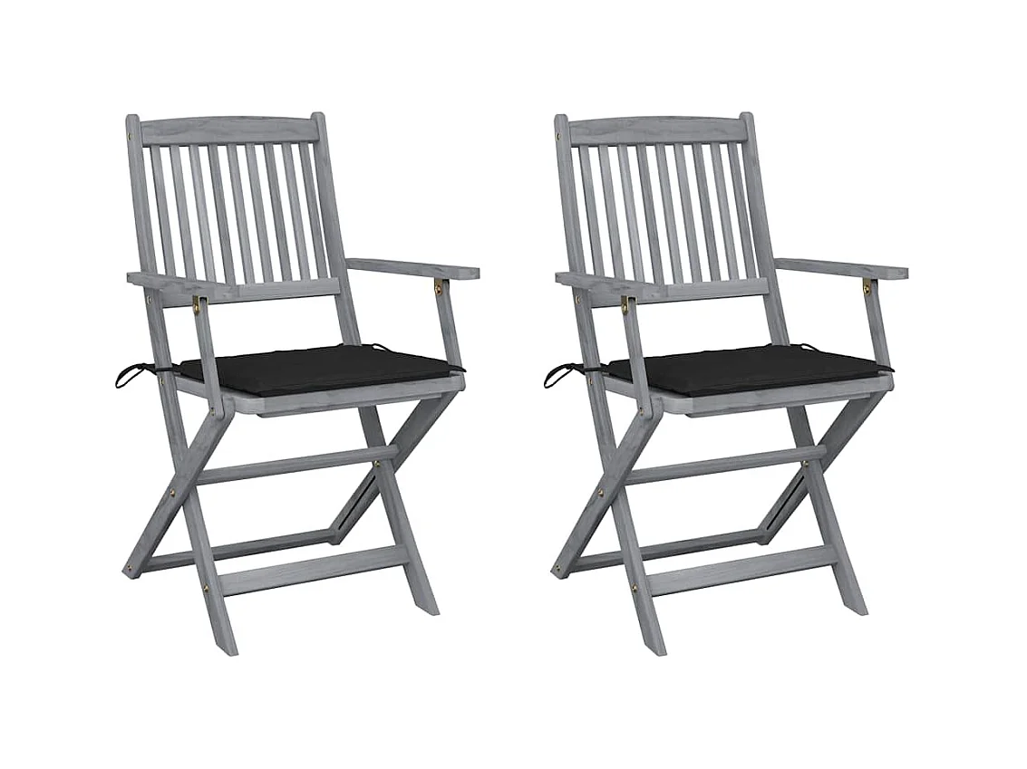 Chaises pliables d'extérieur 2 pièces avec coussins Bois d'acacia