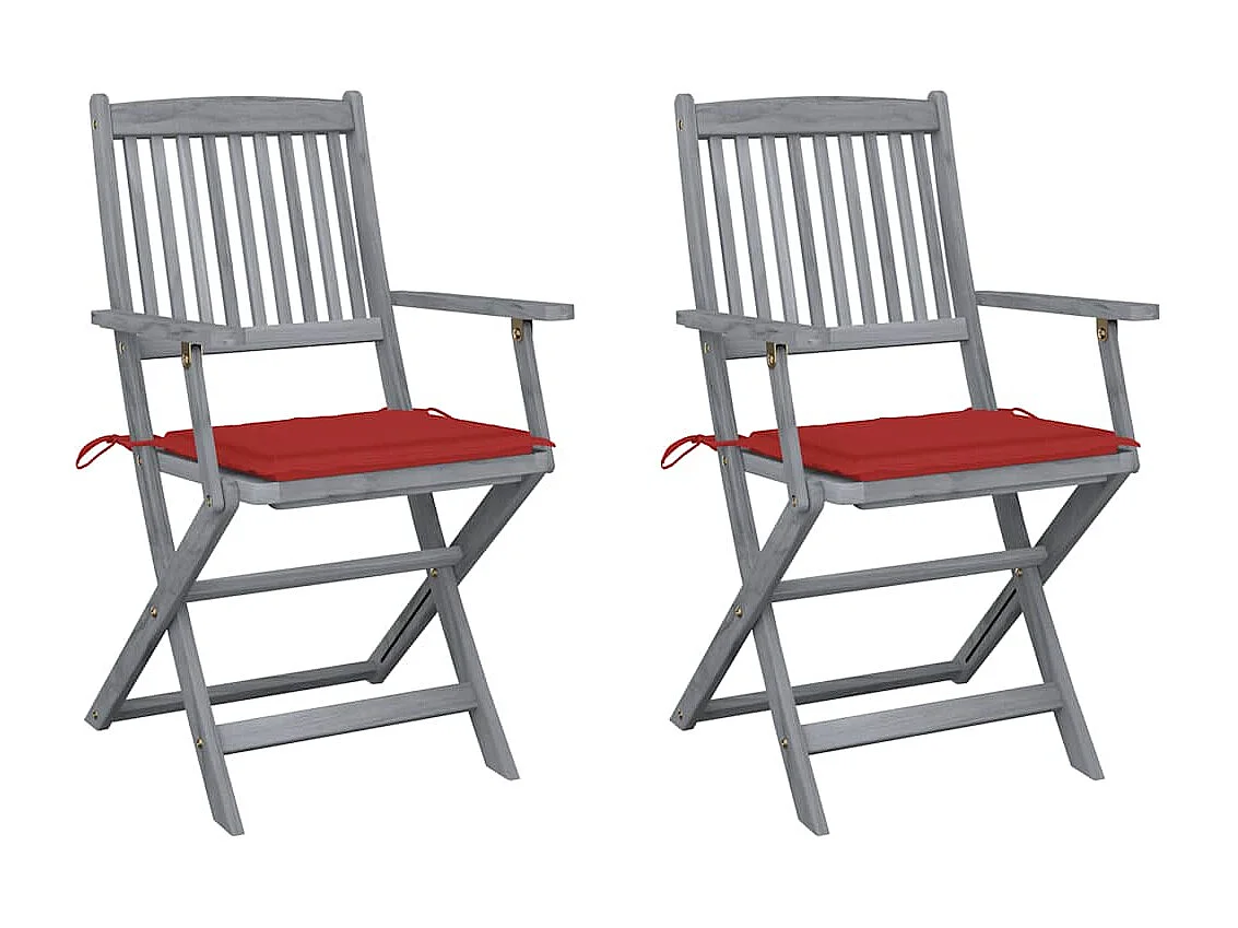 Sillas de jardín plegables 2 unidades cojines madera maciza acacia